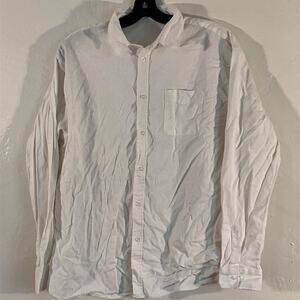 H2H White Linen Blend Button Up Pocket Casual‎ Shirt